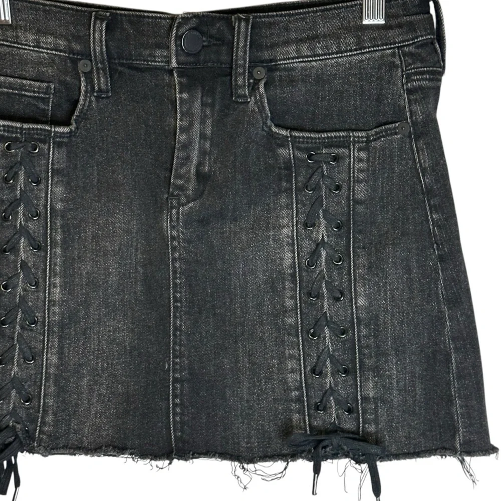 Blank NYC Mystique Denim Lace-Up Mini‎ Skirt Charcoal Gray/Black 26 #54L-0307 - Picture 6 of 11